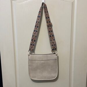 New Elegant Cream Crossbody Bag with Patterned Strap